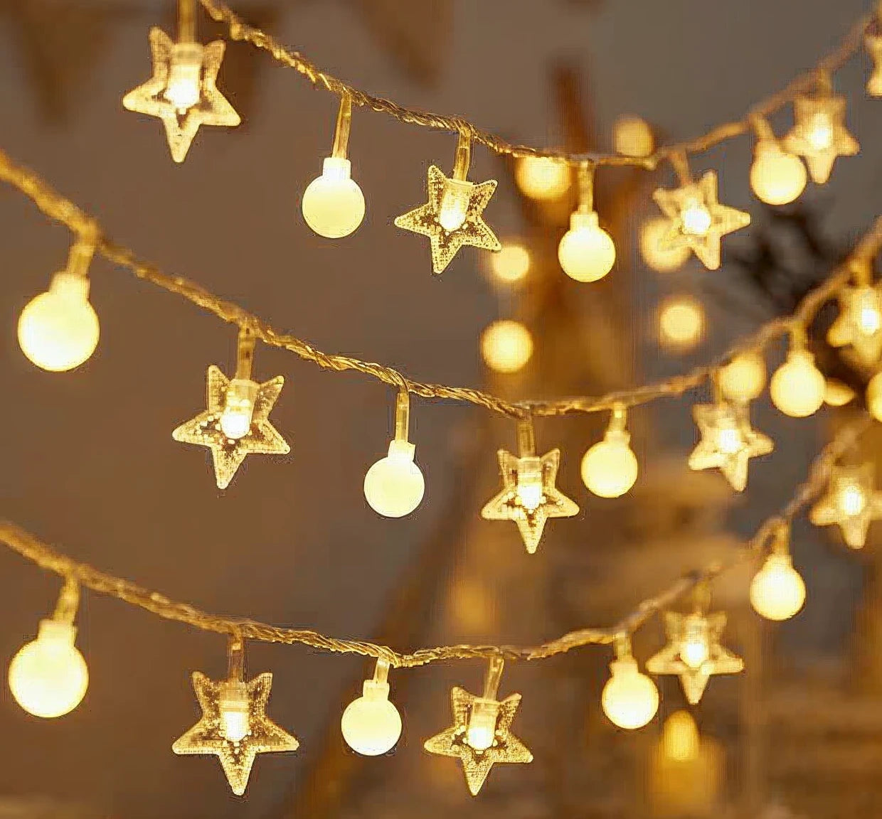 Guirnalda 20 Luces LED Estrellas y Bolitas