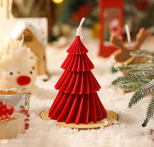Vela Árbol de Navidad Roja – Diseño Escalonado 12 cm