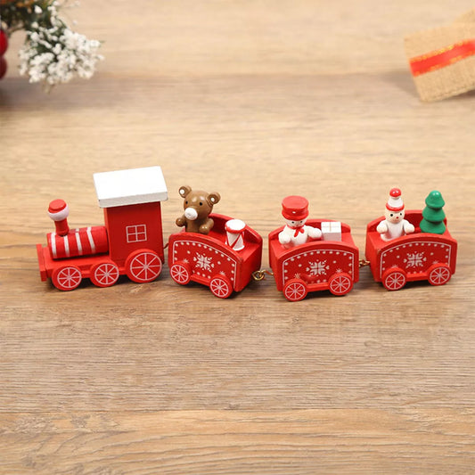 Tren Navideño Rojo de Madera – 21 cm