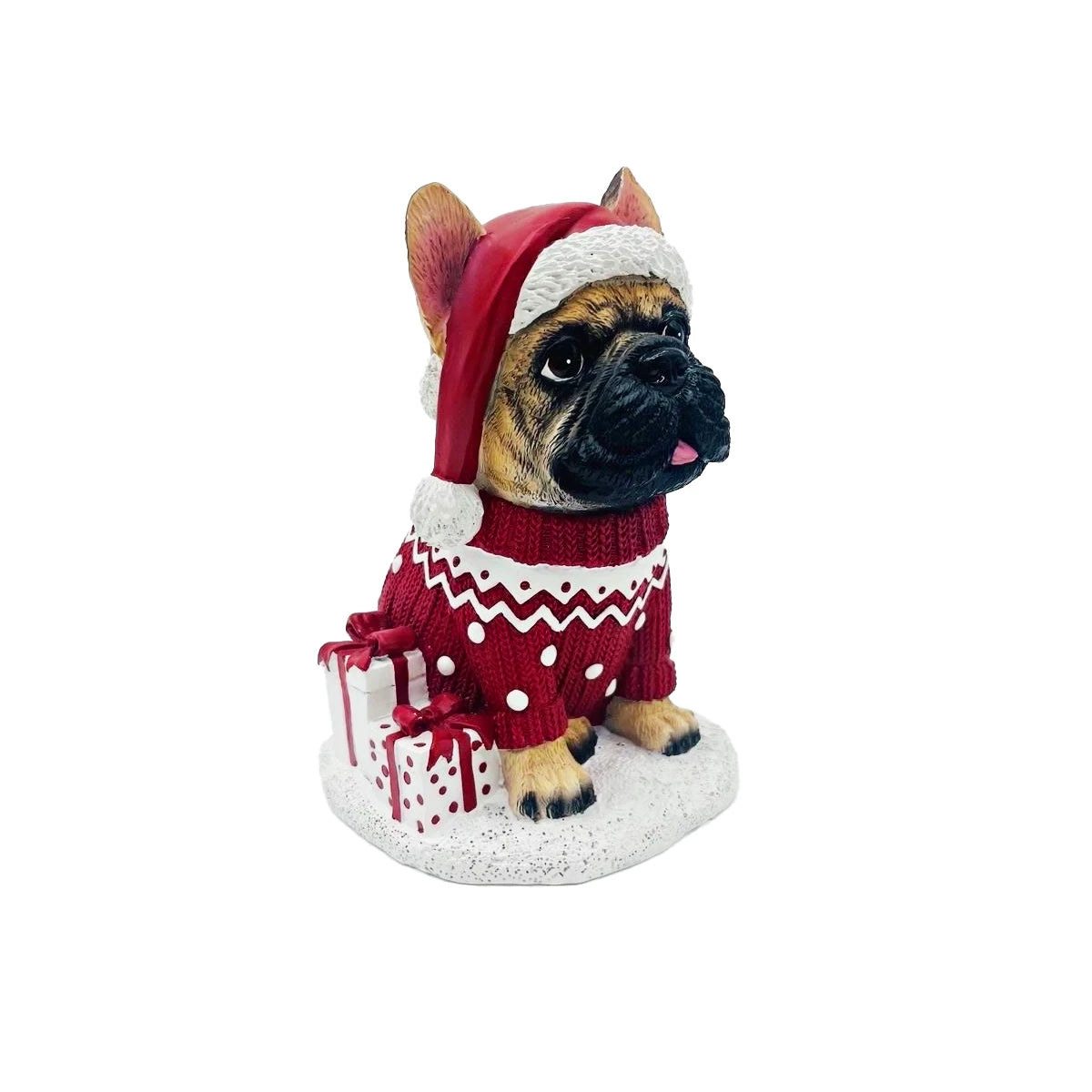 Bulldog con Gorro y Suéter Navideño – 16 cm