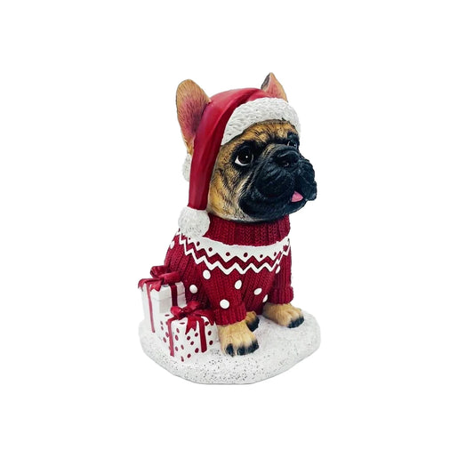Bulldog con Gorro y Suéter Navideño – 16 cm