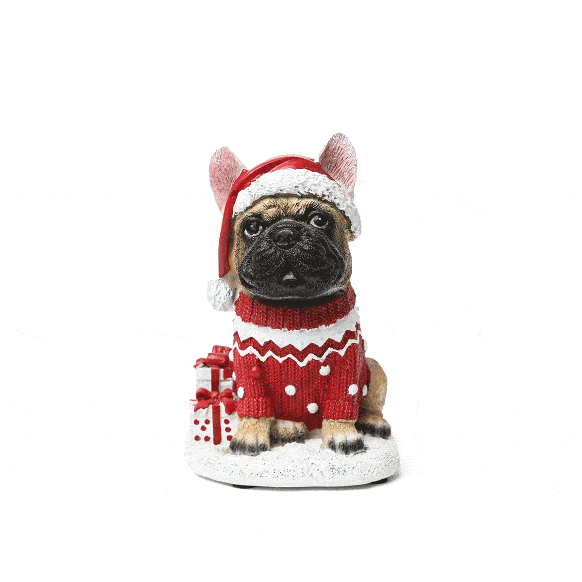 Bulldog con Gorro y Suéter Navideño – 16 cm