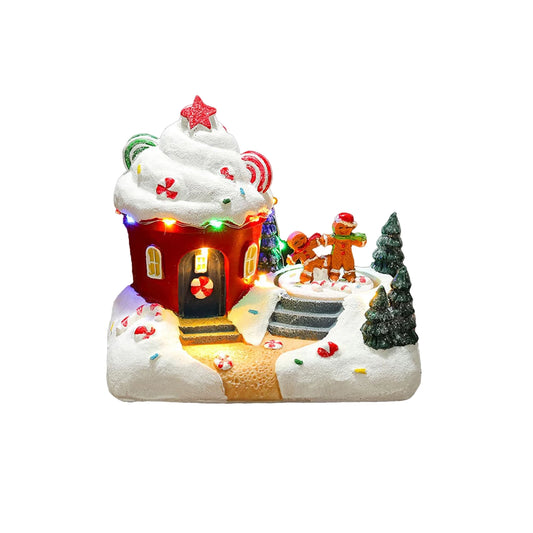 Villa Navideña Casa de Caramelo Animada - 19 cm